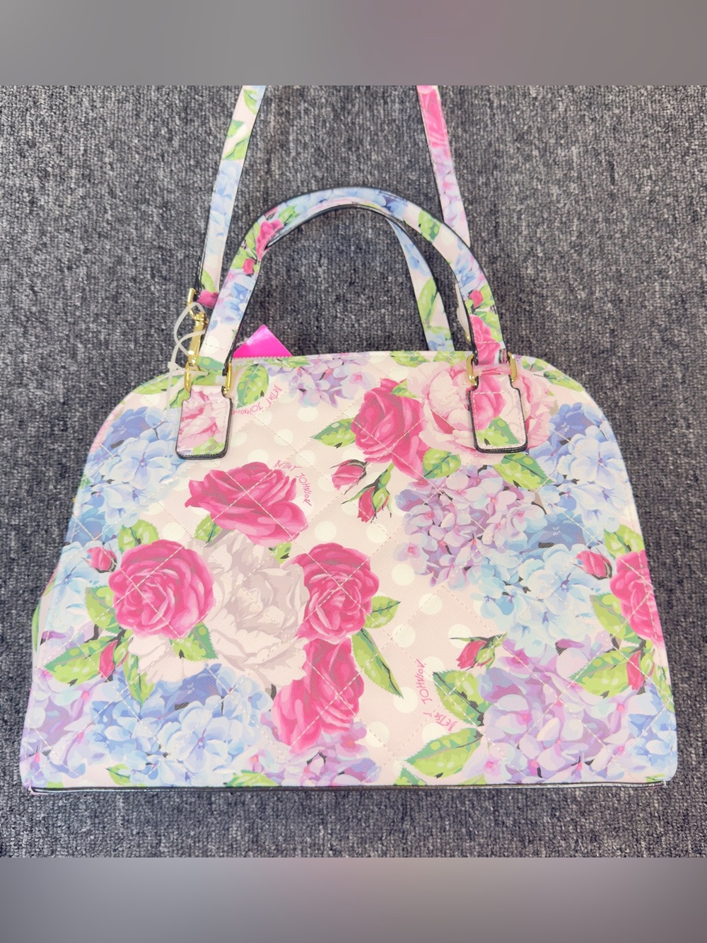 Betsey Johnson Pink Floral Dome Satchel Bag with Bow Accent - Picture 4 of 13